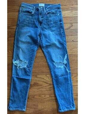 FRAME Le Beau Boyfriend Jean Cleo Rips Light Wash Size 25 Distressed